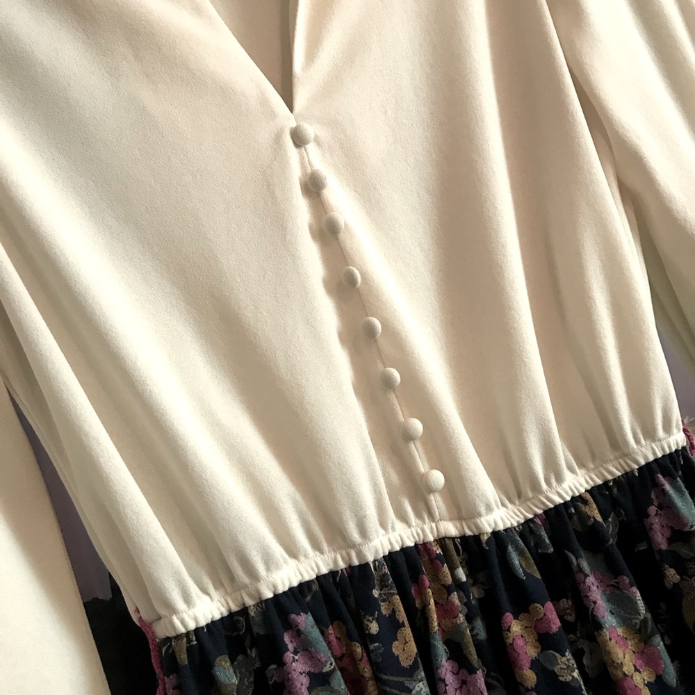 Vintage Floral Midi Dress Long Sleeve Buttons